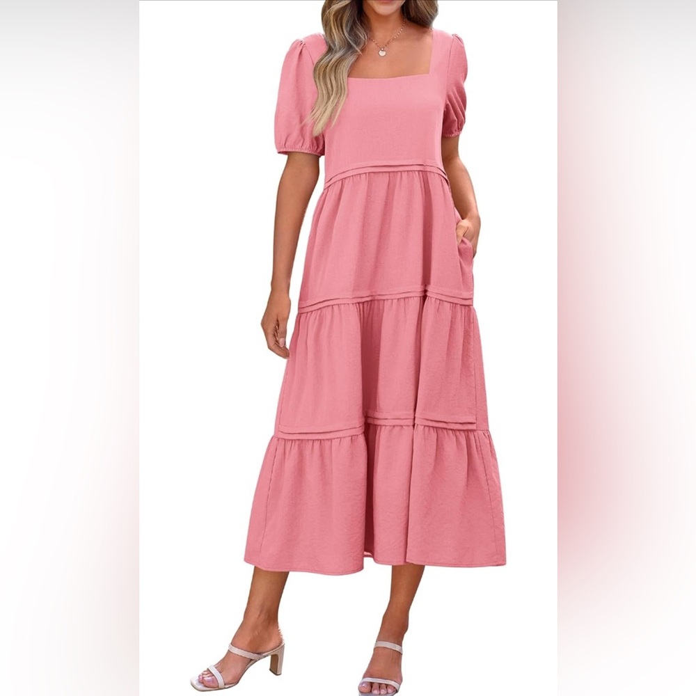 Pink Puff Sleeve Maxi Dress- Brand New